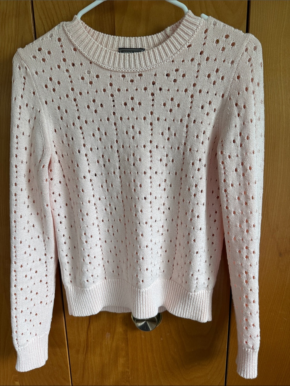 J. Crew, Point Sur collection, Light Pink Open-Knit Crewneck Sweater
